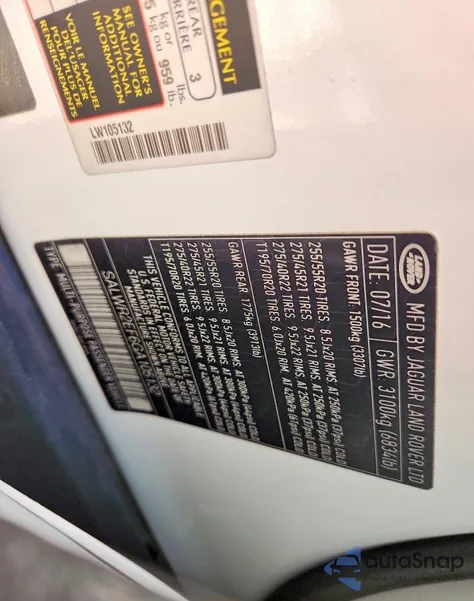 2016 Land Rover Range Rover Sport Sc z USA, uszkodzony, nr VIN SALWR2EF6GA105132